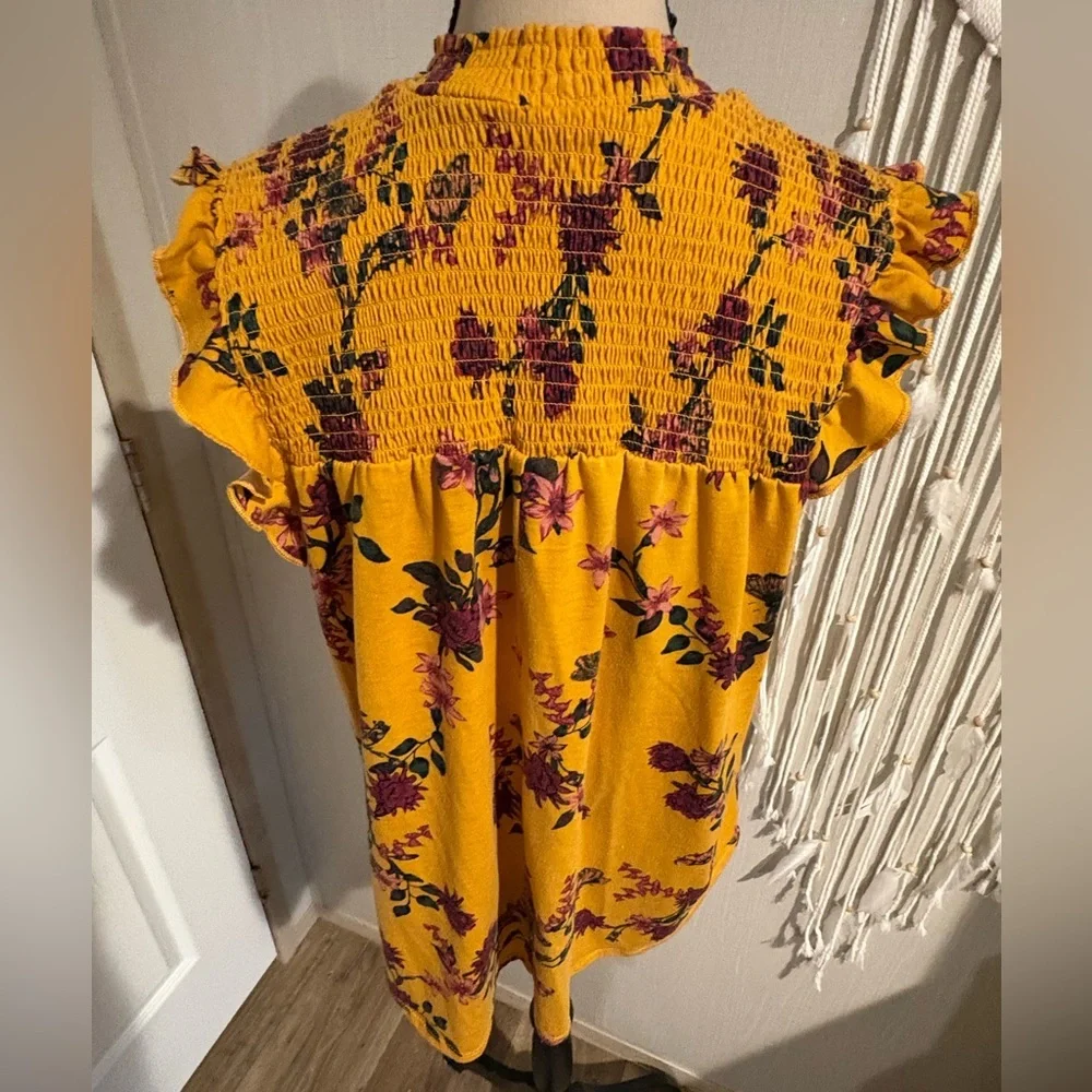 Floral Yellow Blouse with Ruffle Sleeves - Picture 2 of 5